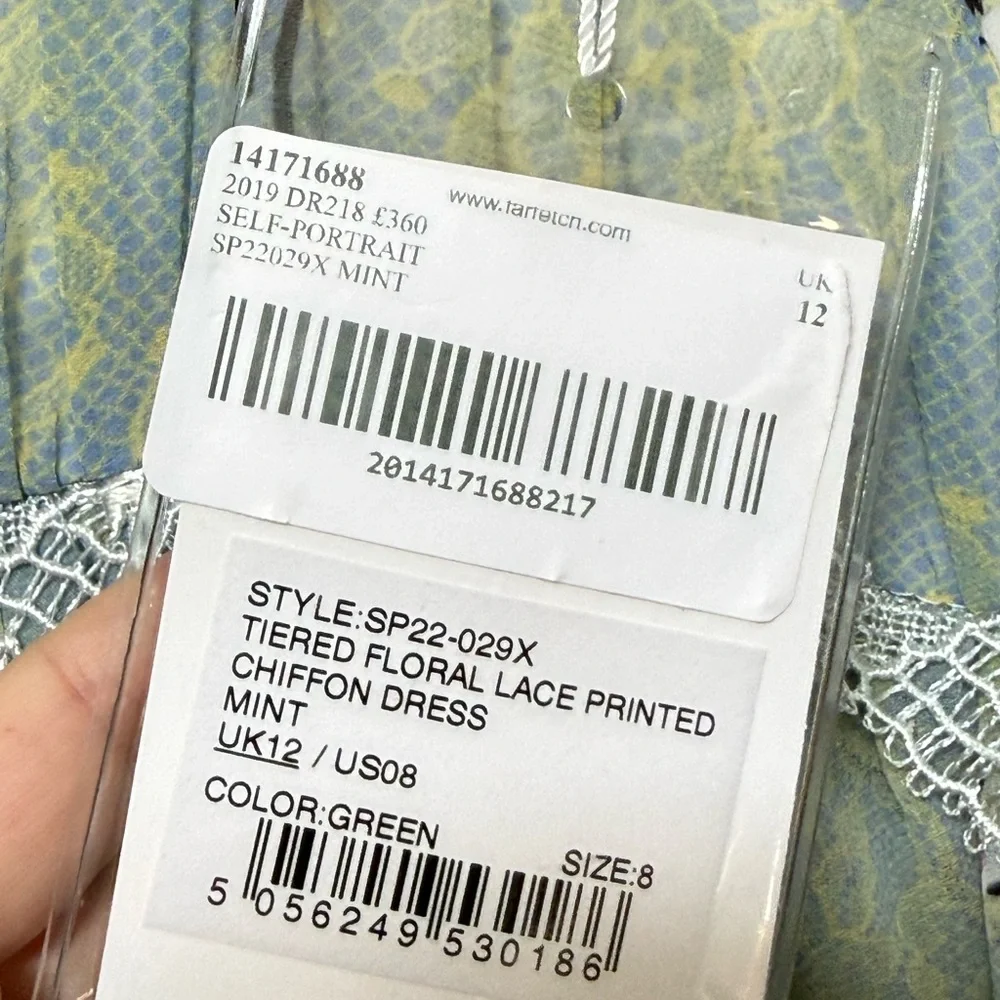 Self Portrait Tiered Floral Lace Dress Mint - Picture 5 of 6